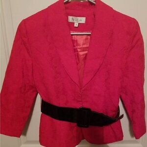 Vintage NINA COLE size 4 RED 2-piece suit SKIRT/JACKET with Shoulder Pads/Belt